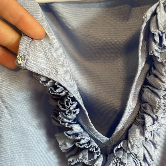 J. Crew Ruffled Top Sleeveless 4 Blue Cotton Lightweight Career Preppy Feminine - Picture 5 of 11